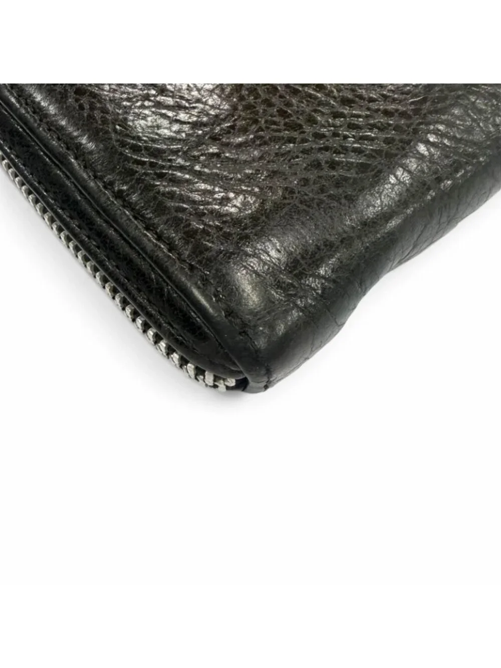 Chrome Hearts Rec Zip Plane Leather 925 Round Zip Wallet Black Silver